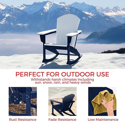 Costaelm Outdoor Adirondack Chair, All Weather Resistant Lawn Chairs Balcony Chair and Fire Pit Chairs, Deck Chairs Outdoor Porch Rocking Chair High Back HDPE Poly Lumber, Navy Blue