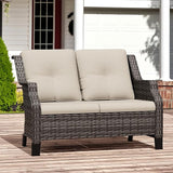Outdoor Patio Loveseat, All-Weather 2-Seater Wicker Loveseat with Cushions, Outdoor Patio Love Seat Sofa for Garden - Photo 6