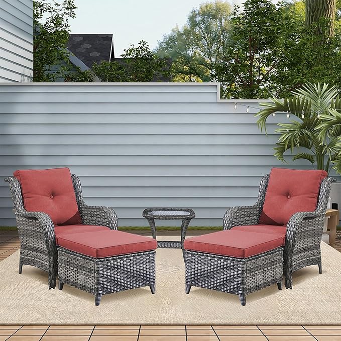 Rilyson Outdoor Patio Furniture Chairs Set - 5 Piece Wicker Rattan Patio Sectional Conversation Sets with 2 Armrest - Photo 2