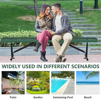 8FT Outdoor Bench, Metal Park Bench for Sitting Area Convert a Bench Heavy-Duty School Benches Commercial Rectangular Bench for Patio Porch Backyard Sports Church Locker Room Shopping Centers