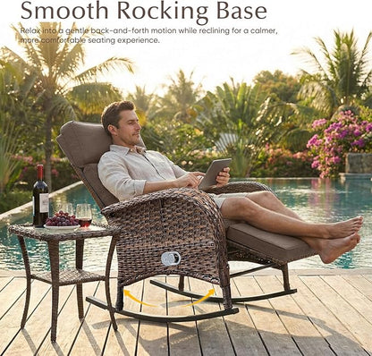Belord 3 Piece Wicker Patio Furniture Set - Outdoor Swivel Rocker Recliner Chair with Adjustable Backrest & Footrest, All Weather Reclining Lounge Chair with Thick Cushion for Pool Deck Garden Grey