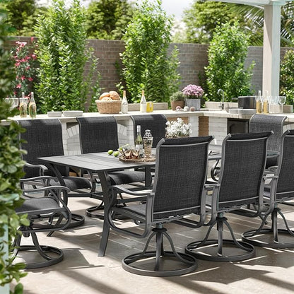 Amopatio Patio Swivel Chairs Set of 8, Outdoor Swivel Rocker Dining Chairs with All Weather Textilene High Back & Metal Frame, for Backyard Deck Lawn Garden, Dark Grey