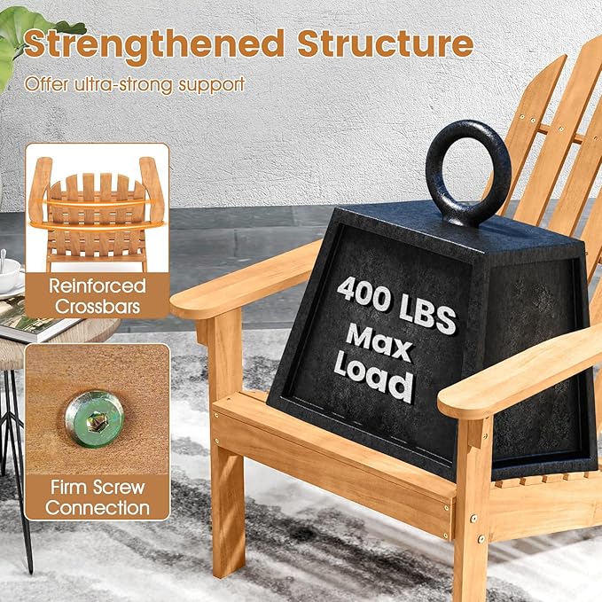 Giantex Adirondack Chair, Acacia Wood Fire Pit Chairs with Inclined Seat & High Backrest, Ergonomic Outdoor Slatted Patio Chair for Lawn, Porch, Backyard, Poolside