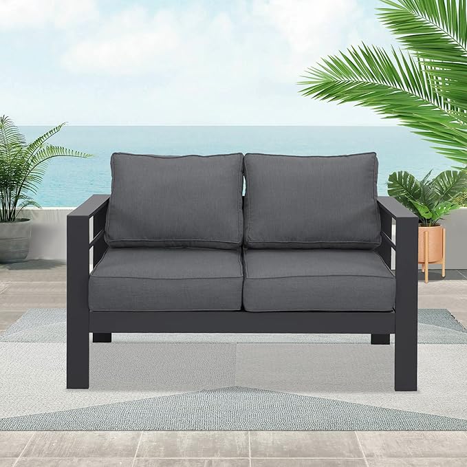 Wisteria Lane Patio Furniture Aluminum Loveseat, All-Weather Outdoor 2 Seats Sofa Couch - Photo 7