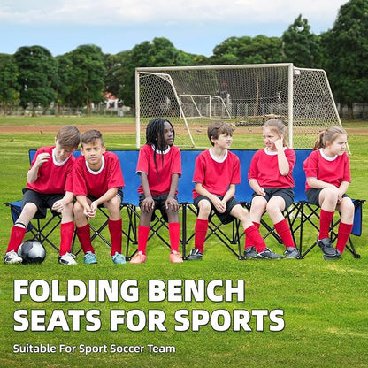 G GOOD GAIN Portable Soccer Bench - Team Bench Soccer 6 Seats with Bag, Sideline Folding Bench, Folded Chair Seating 6 for Football Camp Outdoor Sport Events, Team Chairs for Adults, Blue