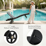 Set of 2 Outdoor Chaise Lounge Chairs with Wheels, Pull-Out Side Table, 5-Position Adjustable Backrest - Photo 7