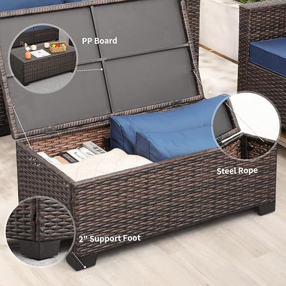Rattaner Outdoor Table Patio Furniture All-Weather Patio Table Wicker Coffee Table with Storage and Furniture Cover, Dark Brown