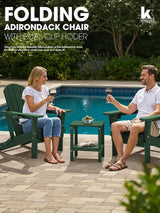 KINGYES Folding Adirondack Chair Set of 2, Dual Cup Holders & All-Weather HDPE, Wood-Like Patio Chair for Backyard - Photo 2