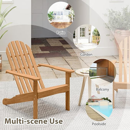 Tangkula Outdoor Adirondack Chair, Solid Acacia Wood Fire Pit Chair with Inclined Backrest, Curved Seat & Wide Armrests, Wooden Lawn Chair for Porch, Patio, Garden, Backyard, Deck (1, Natural)