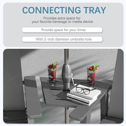 Tall Adirondack Chair Set of 2, HDPE Balcony Chairs with Connecting Tray, Two Cup Holders, All-Weather Adirondack Bar Stools for Patio, Balcony, Backyard, Poolside, Grey