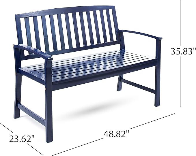 Christopher Knight Home Loja Outdoor Acacia Wood Bench, Pu Navy Blue