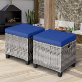 Tangkula 2 Pieces Patio Rattan Ottomans, Outdoor Wicker Footstool Footrest Seat with Soft Cushions and Steel Frame - Photo 2
