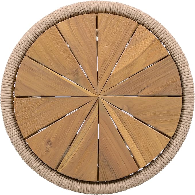 Christopher Knight Home Nara 18.9" Acacia Wood Outdoor Side Table, Hourglass Shaped with Metal Frame+Woven Rope, Outdoor Coffee Table, Garden Plant Stand Indoor, No Assembly Needed, Beige+Light Teak
