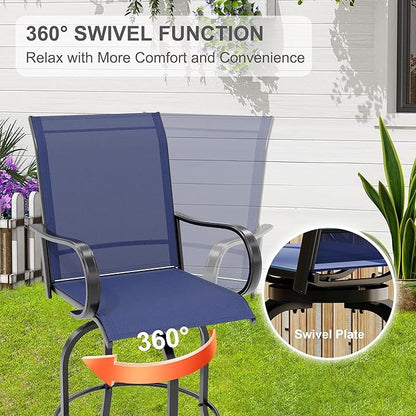 Swivel Bar Stools 2-Piece Set, Outdoor Patio Bar Height Chairs with Rust-Resistant Metal Frame & All-Weather Textile, Taupe High Top Stools for Garden, Balcony, Backyard(Black)