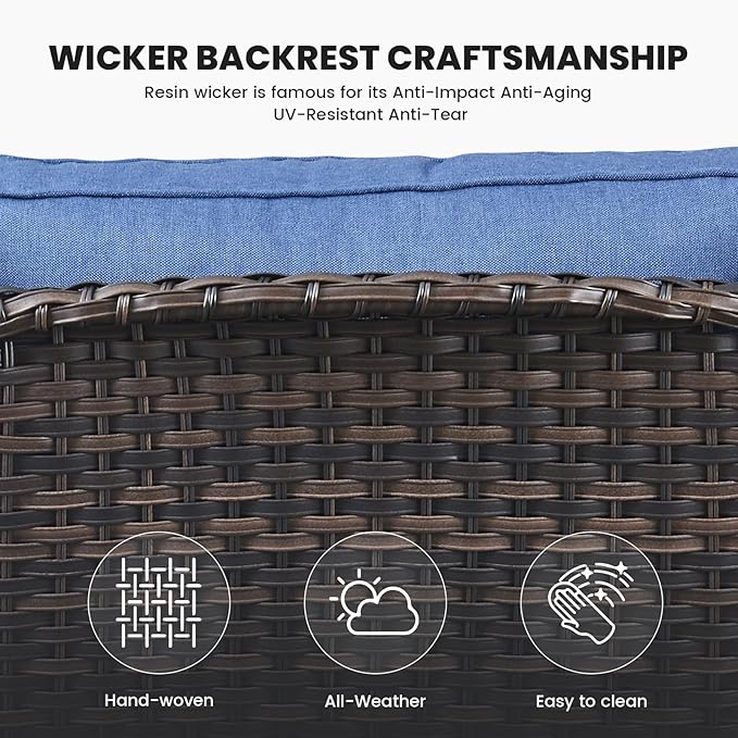 Belord Patio Wicker Sofa Set 6 Pieces Patio Furniture Set Outdoor Couch, 2 Patio Wicker Chairs with 1 Sofa, Coffee Table and Ottomans, Patio Conversation Set for Porch Garden Deck Balcony Poolside