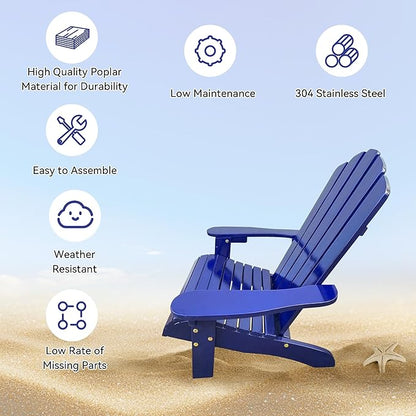 Wood Adirondack Chair, Ergonomic All-Weather Adirondack Chairs for Kids, Leisure Line Adirondack Lounge Outdoor Chairs Durable Patio Lounge Chair for Garden Lawn Indoor Blue