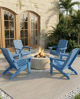 Folding Adirondack Chair with Retractable Ottoman Weather Resistant Fire Pit Chair Patio Chair with 2 Cup Holder Lawn - Photo 2