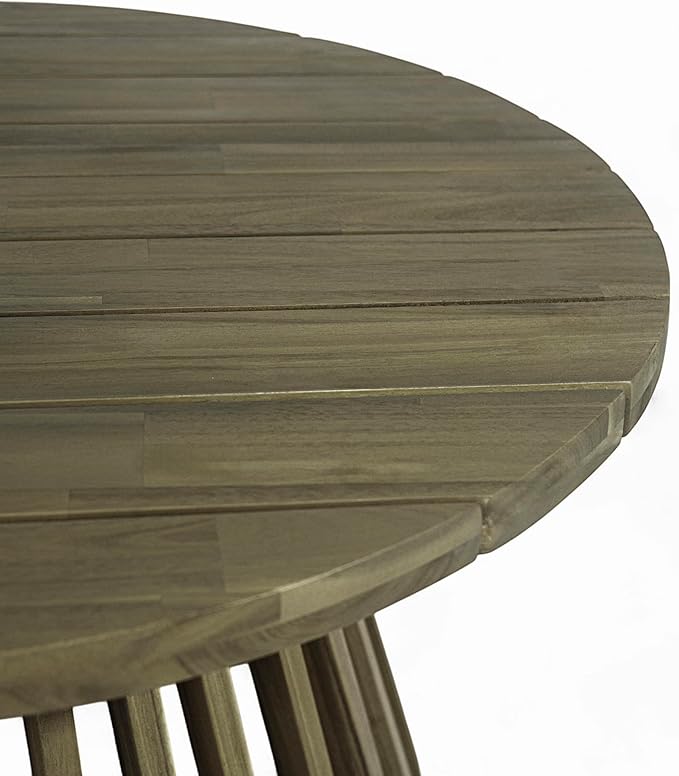 LUMISOL Patio Outdoor Acacia Wood Round Coffee Table, Circle Center Table for Backyard, Lawn, Balcony, Grey