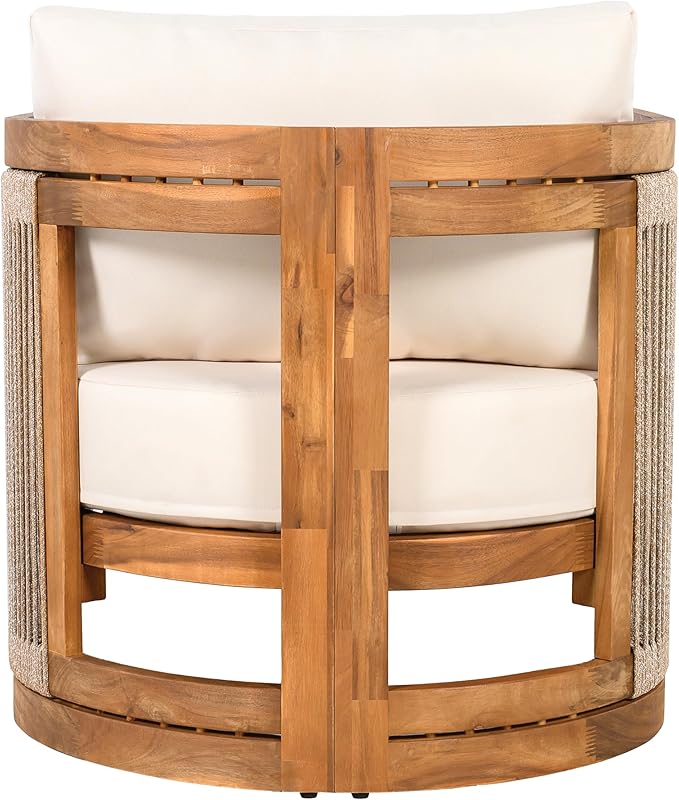 Merax Acacia Wood Outdoor Club Chair, Woven Rope Accents Design, Wooden Patio Accent Chair - Photo 4