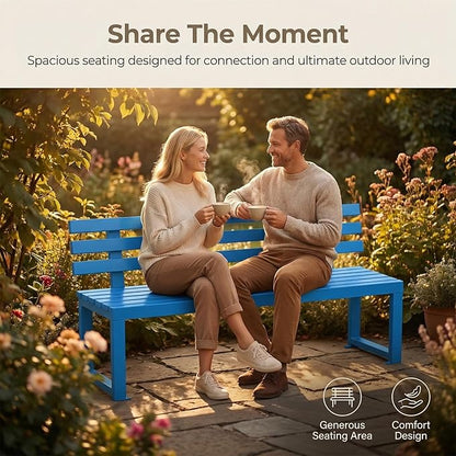 47.2" Garden Bench with backrest, Metal Bench Outdoor, Ground-Mountable, Securable Outdoor Benches, Garden & Park, Also Available in39.4, 59", and 70.9"
