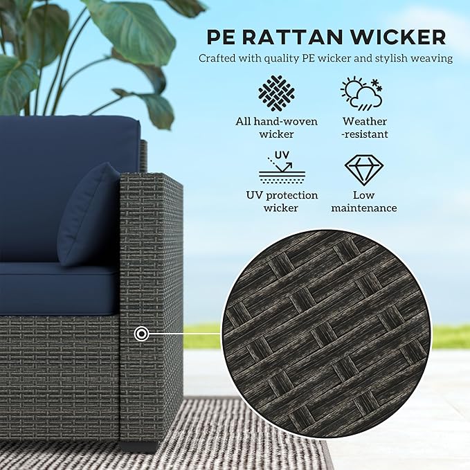 Outsunny Patio Couch PE Wicker Deep Seating Outdoor Sofa with Removable Cushions, 3 Seater Rattan Sofa - Photo 4
