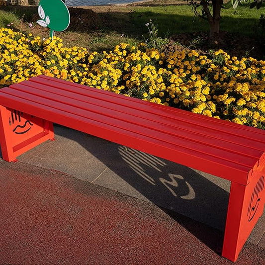 Outdoor Metal Garden Bench, 71" Patio Seating for Lawns, Yards & Porches, Heavy-Duty 1102 lb Capacity, Stylish Park Bench for Work Entrances, Red Finish