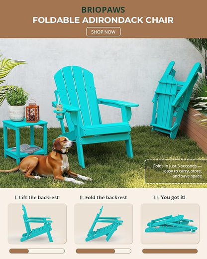 BRIOPAWS Folding-Adirondack-Chairs Set of 6 | HDPE | Fire Pit Chair | Cup Holder | Weather Resistance | Aqua | for Outdoor Backyard Deck Patio