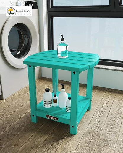 Ciokea Adirondack Outdoor Side Table, 2-Tier Sturdy Patio End Table Weather Resistant, Morden Side Table for Patio, Pool, Porch, Lake Blue