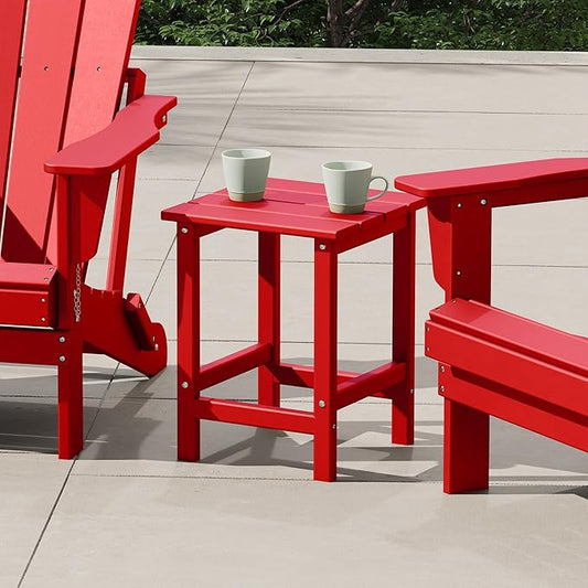 Costaelm Square Outdoor Side Tables, Adirondack Patio Tables for Outside, HDPE Patio End Table Weather Resistant, Balcony Table for Pool, Seaside, Backyard, Porch, Indoor Companion, Red