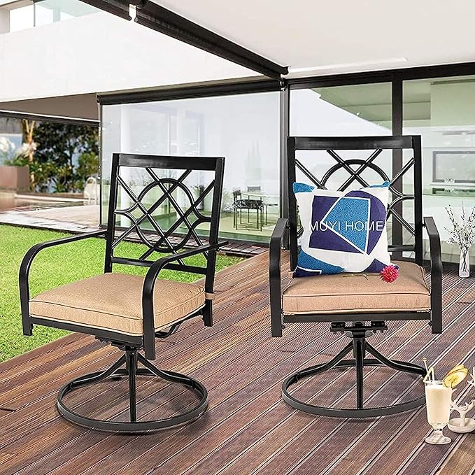 SUNCROWN Outdoor Dining Swivel Chairs Set of 4, Metal Frame Patio Chair Rocker with Brown Cushion for Garden, Bistro, Backyard