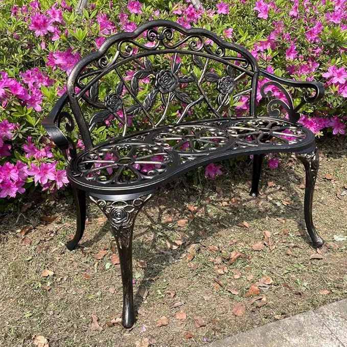 Mandolin Outdoor Park Garden Chair, All Chair Anti Rust Cast Aluminum Patio Yard Bench - Photo 4