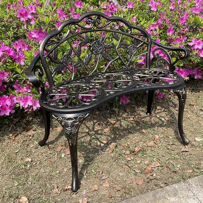 Mandolin Outdoor Park Garden Chair,All Chair Anti Rust Cast Aluminum Patio Yard Bench,Carved Rose Loveseat Bench for Backyard .Porch.Balcony.Lawn (Copper)