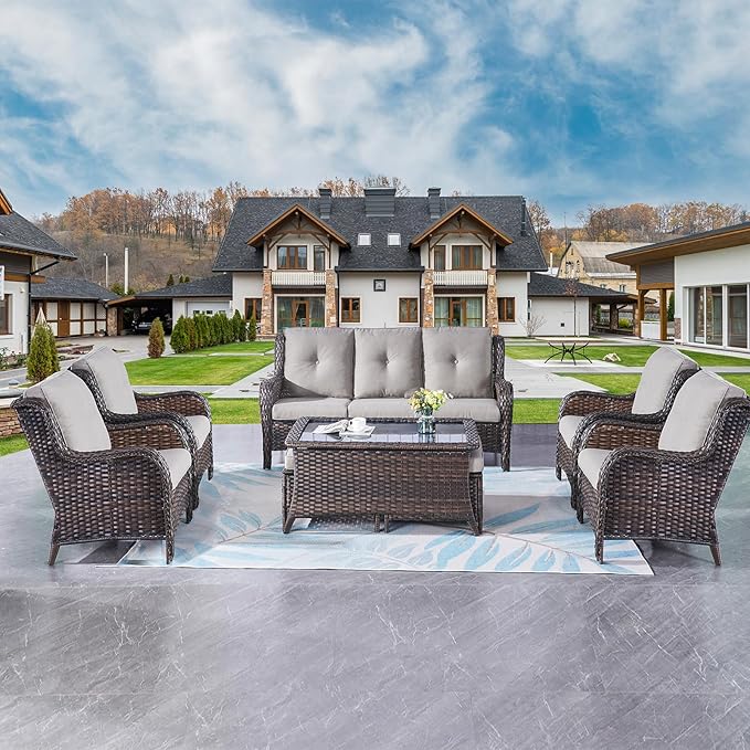 Rilyson Wicker Patio Furniture Chairs Set - 8 Piece Rattan Outdoor Patio Sectional Conversation Sets with 1 Sofa - Photo 7