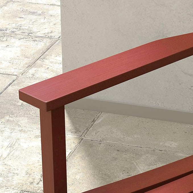Outsunny Outdoor Rocking Chair Set of 2, Patio Rocking Chair with Smooth Curves, High Density Wooden Rockers for Lawn Garden Porch, Supports Up to 350lbs, Wine Red