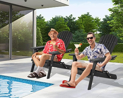 Folding Adirondack Chair, Weather Resistant Lawn Chair Outdoor Modern Fire Pit Chairs Outdoor Chairs for Patio Lawn Garden Backyard Pool Deck, Black