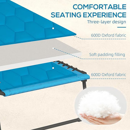 Outsunny Padded Folding Chaise Lounge Chair Outdoor Set of 2, 5-Level Reclining Patio Loungers, Tanning Chairs with Side Pocket, Headrest and Carrying Handle for Beach, Yard, Patio, Sky Blue