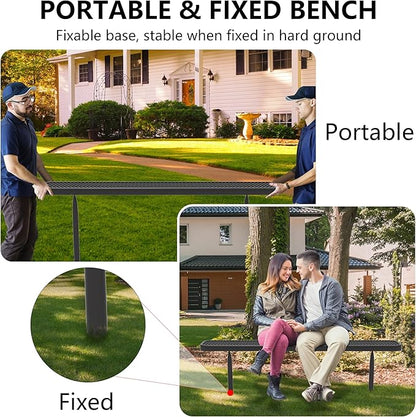 72" L Outdoor Bench, 6FT Heavy Duty Metal Park Bench for Outside, Inground Mounted, Commercial Benches Mesh Bench for Shopping Mall, Store, Lawn, Park, Patio, Deck, Garden (Black Inground)