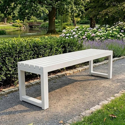 Weatherproof Outdoor Garden Bench, Heavy Duty Metal Bench, Galvanized Steel Backless Patio Benches, 3.3ft 3.9ft 4.9ft 5.9ft All Weather 2-Person Front Porch Seat for Yard Backyard(White,4.9ft)