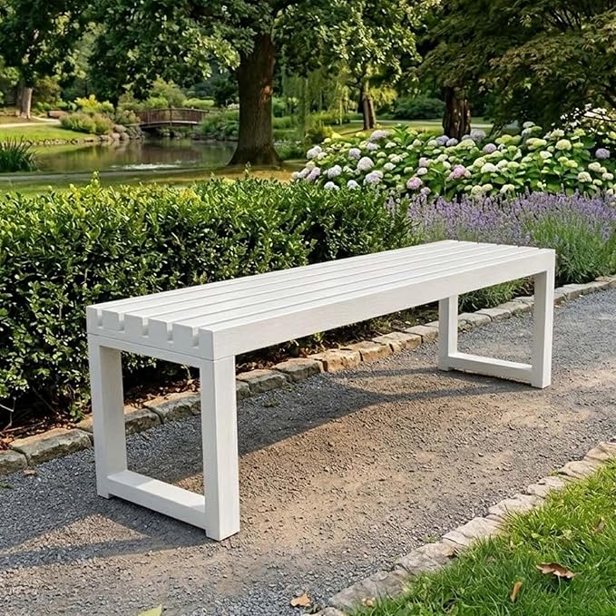 Weatherproof Outdoor Garden Bench, Heavy Duty Metal Bench, Galvanized Steel Backless Patio Benches, 3.3ft 3.9ft 4.9ft 5.9ft All Weather 2-Person Front Porch Seat for Yard Backyard(White,3.3ft)