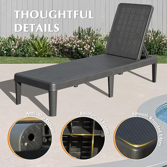 Domi Pool Lounge Chairs Set of 2, Outdoor Lounge Chairs with 6 Positions Backrest Adjustable - Photo 8