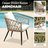 Idzo Heavy Duty 500lbs Weight Capacity Wicker Bistro Table and Chairs Set of 2 with Premium Olefin Fabric Soft Cushions - Photo 5