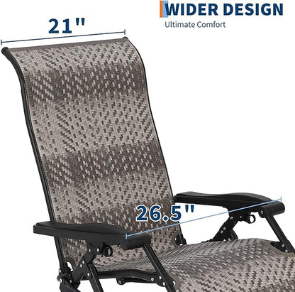 2 Pack Portable Rattan Chaise Lounge Chair, 330lb Capacity, Outdoor Adjustable Folding Lounge Chair with Widened Armrest & Heavy Duty Wicker for Indoor, Poolside, Balcony, Backyard, Garden, Patio