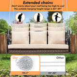 3-Person Wicker Porch Swing Chair Heavy Duty 900 LBS Outdoor Rattan Patio Swing Chair w/Cup-Holder & Steel Chains - Photo 5