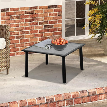 Domi Outdoor Low-Profile Side Table, Square End Table with Sturdy Metal Frame & All-Weather Resin Table Top, Patio Coffee Table for Garden, Backyard, Poolside, Deck, Grey (25.6” L x 25.6” W x 15” H)