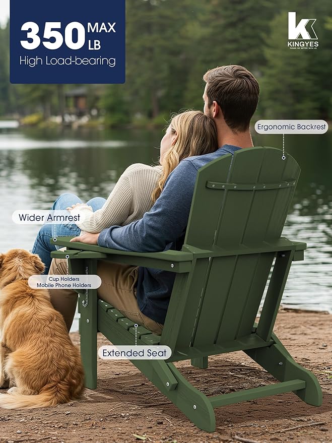 KINGYES Folding Adirondack Chair with Dual Cup Holders - HDPE All-Weather Outdoor Chairs - Photo 4