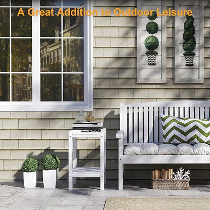 Outdoor Side Table, 26-Inch Tall Adirondack Patio Side Table, All-Weather HDPE Outdoor End Table for Porch Deck Balcony Pool, Easy Maintenance, White