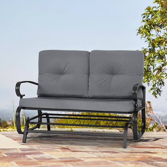 Crownland Outdoor Patio Textilene Glider Chair, Rocking Glider Bench for 2 Person, Porch Loveseat Seating with Cushion - Photo 9