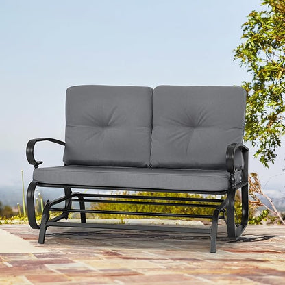 Crownland Outdoor Patio Textilene Glider Chair, Rocking Glider Bench for 2 Person, Porch Loveseat Seating with Cushion, Wrought Iron Patio Gliders for Outside, Porch, Garden(Grey)