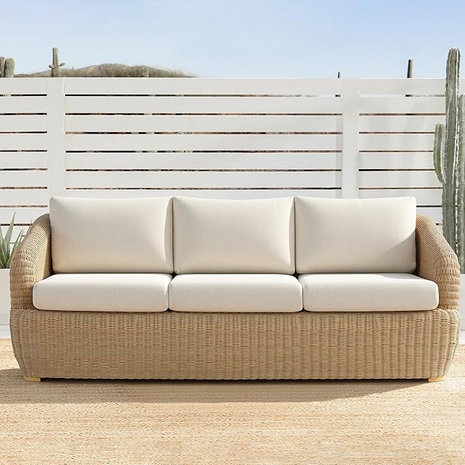 CHITA Patio Wicker 3-Seater Sofa with Removable Cushion, Backyard Rattan Chair for Sunrooms, Patios, Decks, Fully Assembled