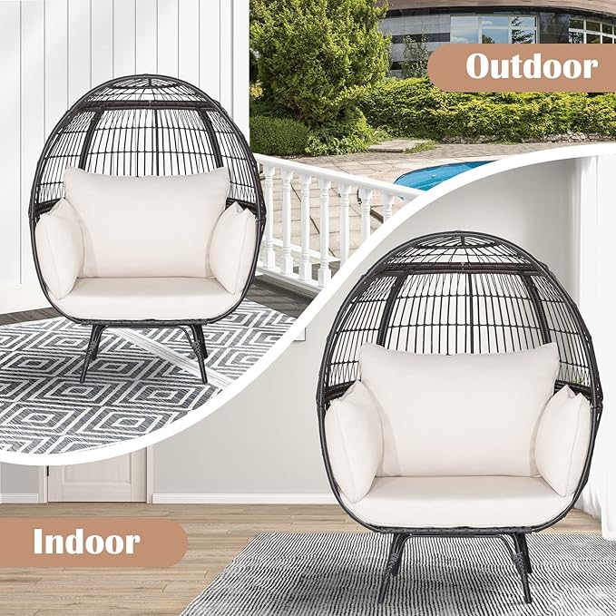 Giantex Oversized Wicker Egg Chair, Outdoor & Indoor Hammock Chair with Thick Cushions, 2-Person PE Rattan Lounge Chair Swing Chair for Patio, Backyard,Porch, 450 LBS Weight Capacity (Mix Brown)